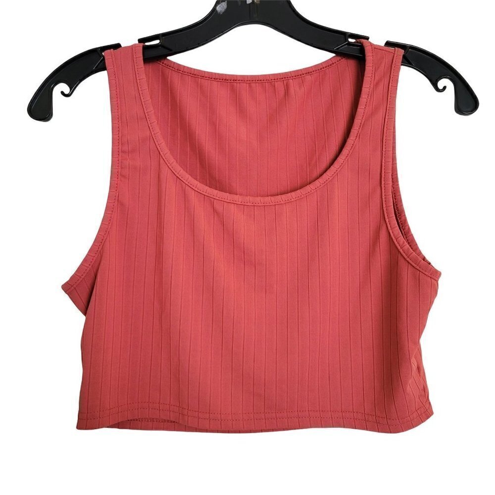 Shein Peach Coral Striped Ribbed Sleeveless Cami Cropped Tank Top Size Small